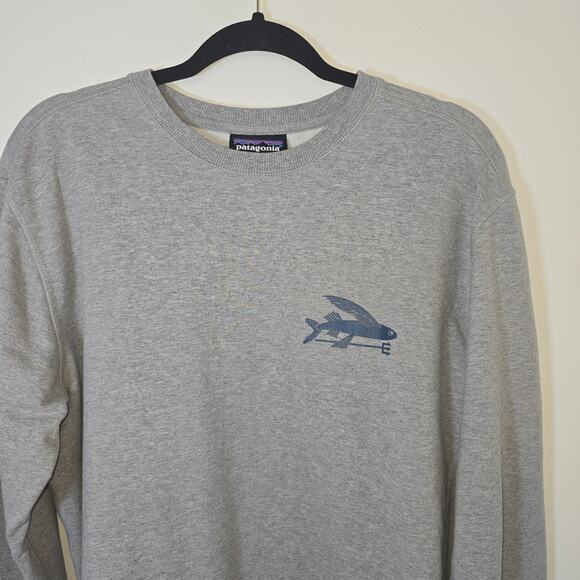 Patagonia Sweatshirt Men’s M Gray Flying Fish Organic Cotton Blend Crewneck - Picture 2 of 9